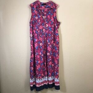 Lane Bryant Women Sleeveless Midi Dress Size 14 Floral Print Boho Prairie Style